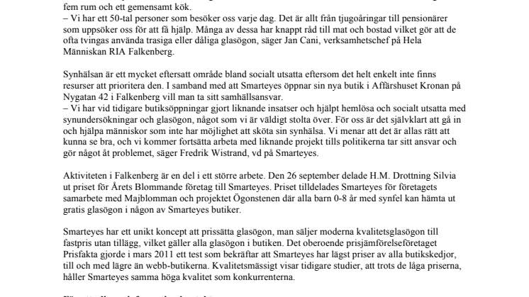 Ny butik: Smarteyes skänker glasögon till socialt utsatta i Falkenberg för upp till 400 000 kronor