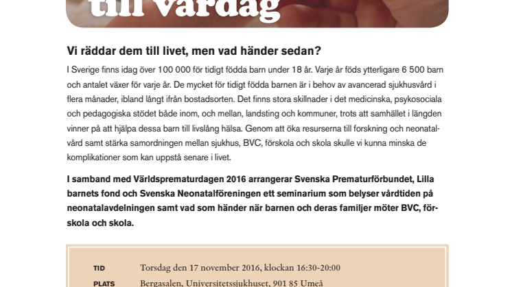 Program och inbjudan Världsprematurdagen 2016