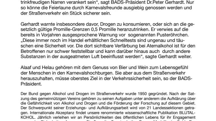 „Prost mit Alaaf und Helau - aber nicht am Steuer“