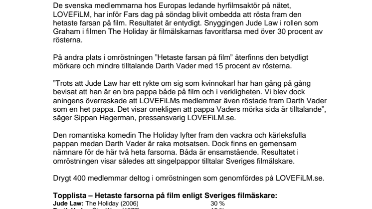 Jude Law utsedd till hetaste farsan på film inför Fars dag