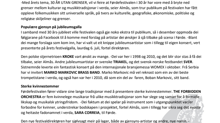 ​Førdefestivalen 2019: 30 år utan grenser!