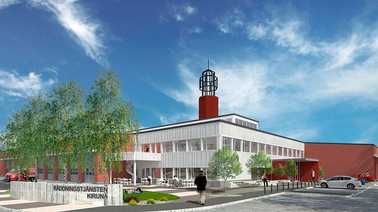 Den nya brandstationen byggs för att förbereda Kiruna inför den framtida stadsflytten. 