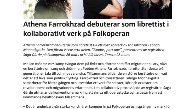Athena Farrokhzad debuterar som librettist i kollaborativt verk på Folkoperan
