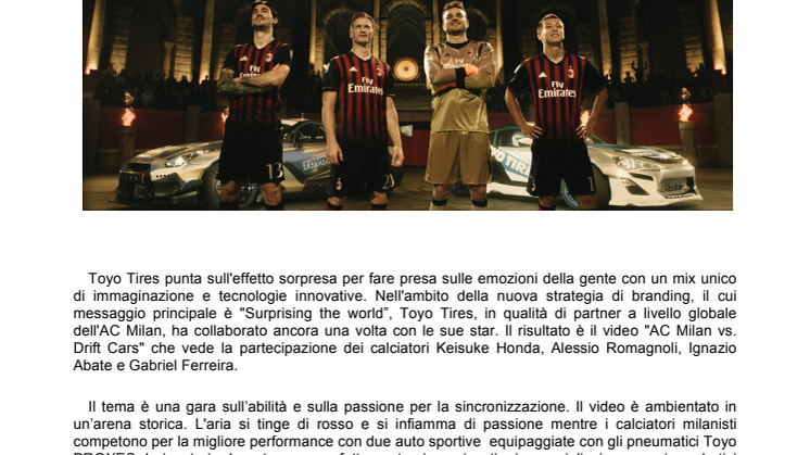 Toyo Tires rilascia il terzo video promozionale in collaborazione con i calciatori del Milan