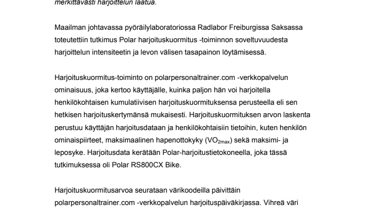 Polar harjoituskuormitus -toiminnolla tutkitusti lisää suorituskykyä