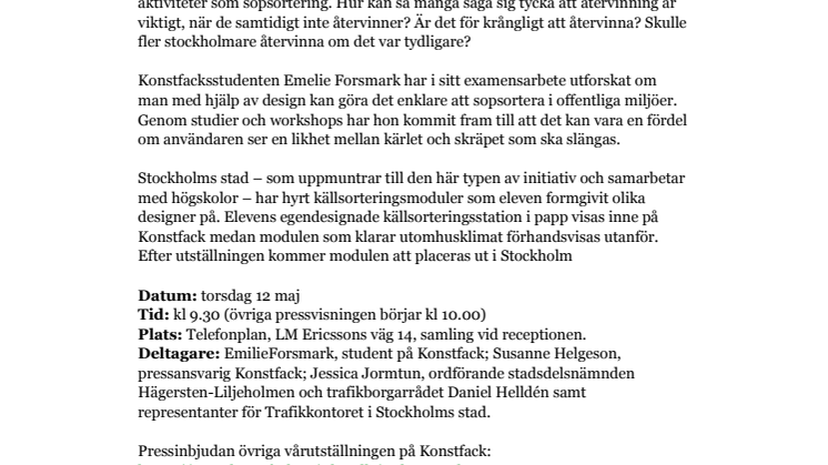 ​Pressvisning Konstfacks designade källsorteringskärl
