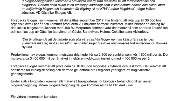 Gävle får en ny regional biogasanläggning