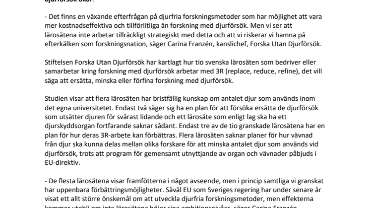 Lärosäten misslyckas med att främja forskning utan djurförsök