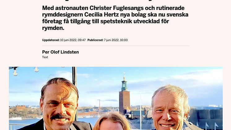 Bakom nya omtalade rymdföretaget I.S.A.A.C. står Mattias Hansson, Cecilia Hertz och Christer Fuglesang.