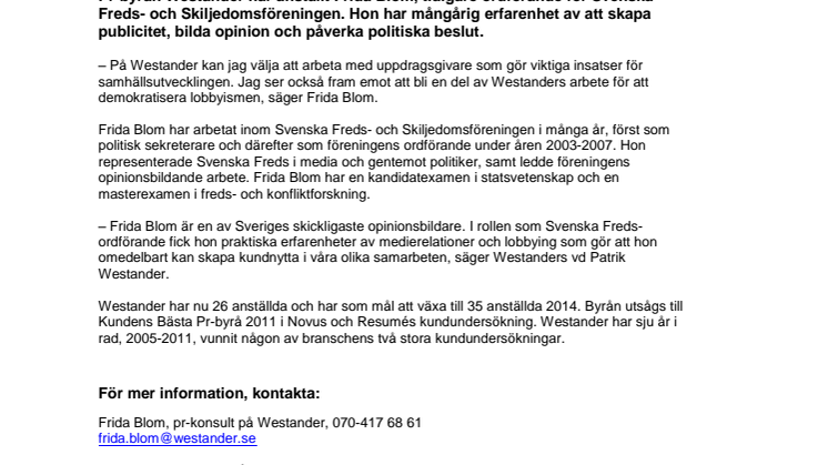 Westander värvar Frida Blom