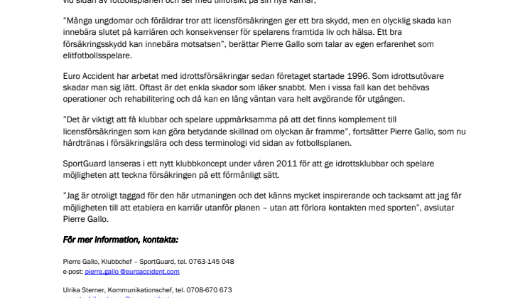 Pierre Gallo blir klubbchef för SportGuard®