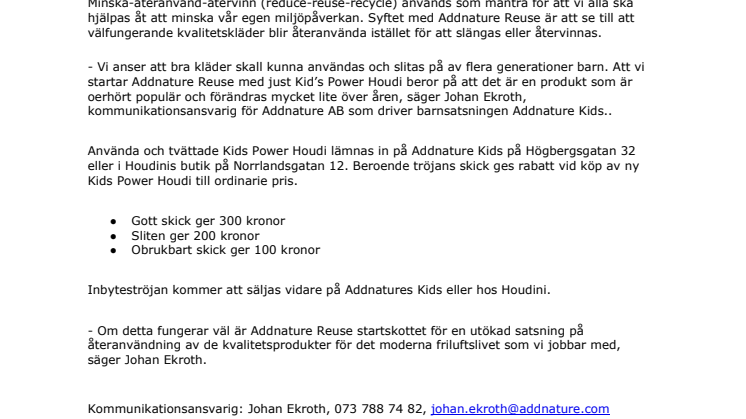 Addnature Kids Power Houdi Reuse - för att Houdinis mest älskade barnplagg ska användas mer av fler