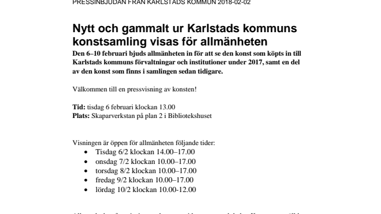 Pressinbjudan: Nytt och gammalt ur Karlstads kommuns konstsamling visas för allmänheten