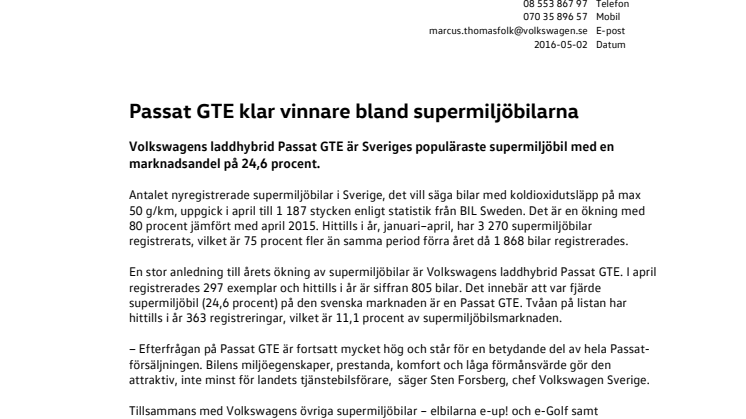 Passat GTE klar vinnare bland supermiljöbilarna