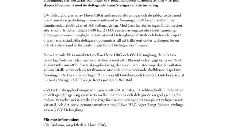 I love HBG och OV Helsingborg skapar tillsammans Sveriges renaste turnering