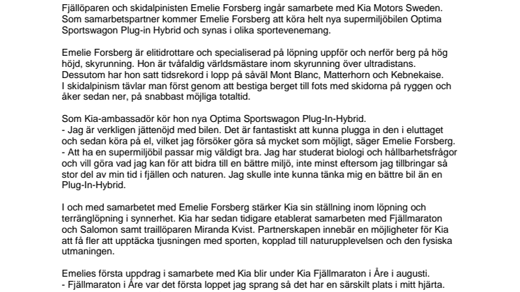​Kia ny samarbetspartner till Emelie Forsberg