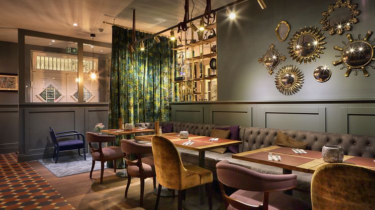 Restaurant tables at Spedition Hotel, Thun, Switzerland, hotel design by Stylt Trampoli.JPG
