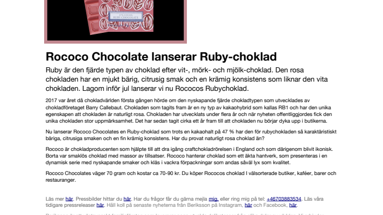 Rococo Chocolate lanserar Ruby-choklad