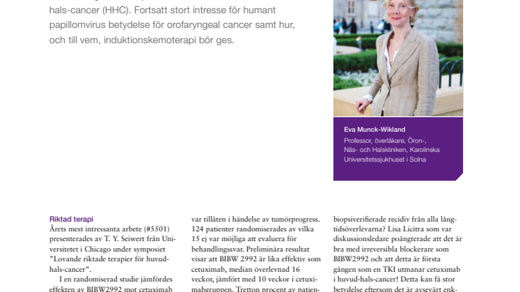 Huvud-halscancer - professor Eva Munck-Wikland rapporterar från ASCO 2010