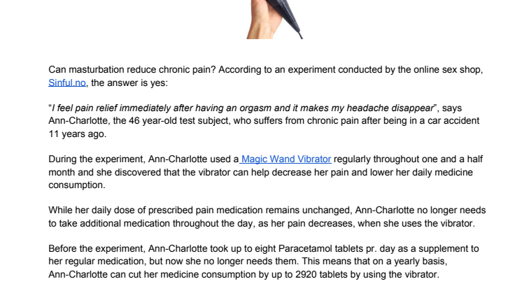 Masturbation reduces chronic pain: Woman cuts her annual medicine consumption by up to 2900 Paracetamol tablets by using a vibrator 