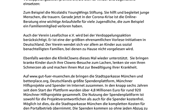 Am 7. Mai verdoppelt die Stadtsparkasse München Ihre Spenden.