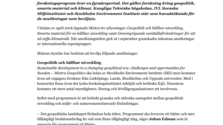 155 miljoner kronor till forskning om geopolitik, smarta material och klimat