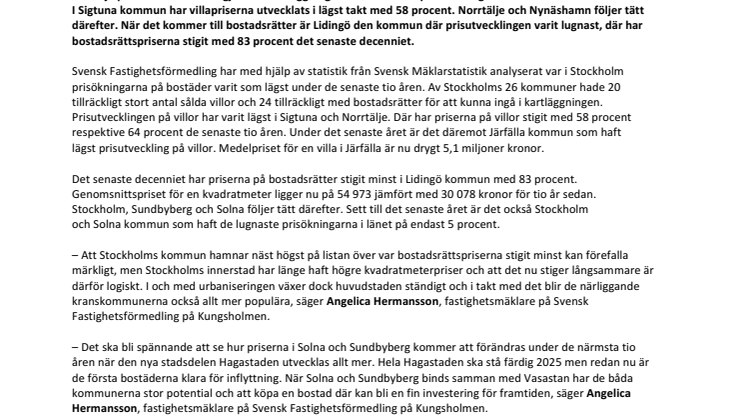 Unik kartläggning visar: Här har bostadspriserna i Stockholm  stigit minst de senaste tio åren