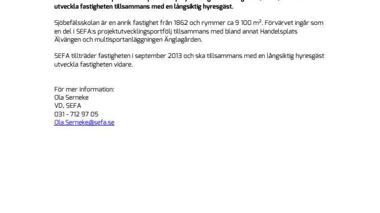 SEFA köper Sjöbefälsskolan i Göteborg 
