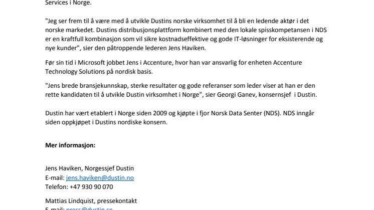 Jens Haviken blir landssjef for Dustin i Norge