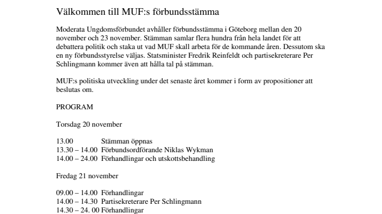 Välkommen till MUF:s förbundsstämma