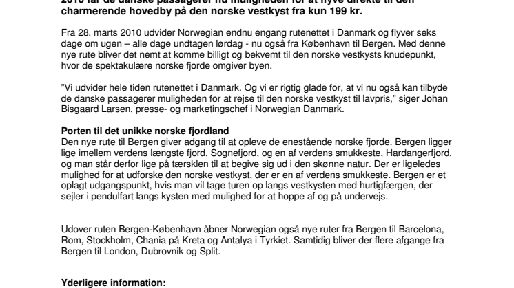 Norwegian åbner ny rute København-Bergen
