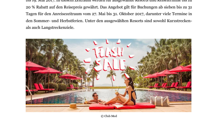 Club Med Flash Sale vom 17. bis 19. Mai 2017