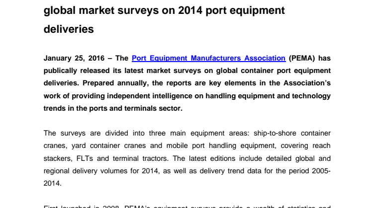 PEMA releases global market surveys on 2014 port equipment deliveries