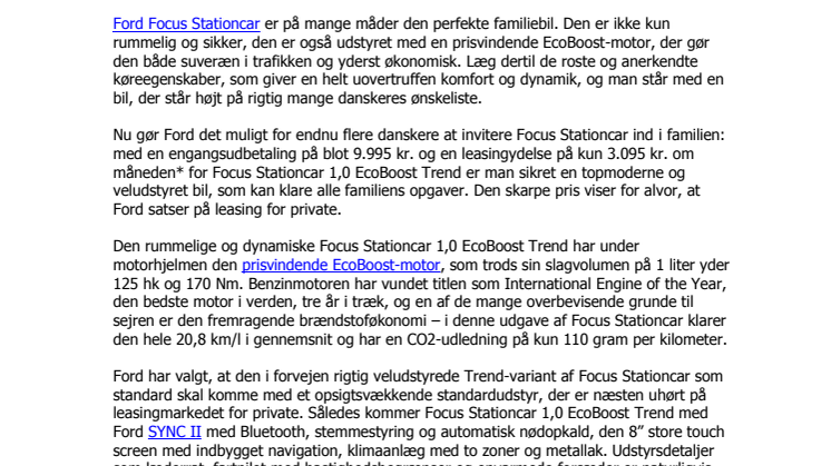 Ford tilbage med stærke priser på privatleasing