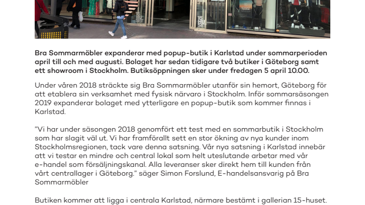 Bra Sommarmöbler öppnar popup-butik i Karlstad