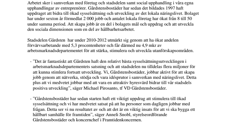 Gårdstensbostäder skapar 100-tals jobb