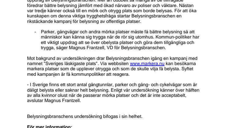 Belysning viktigare än poliser för att öka tryggheten