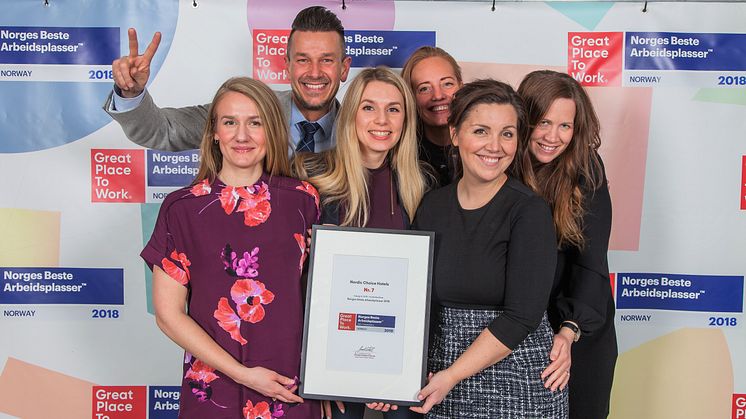 Nordic Choice Hotels er en av Norges Beste Arbeidsplasser i 2018. FOTO: Great Place to Work 