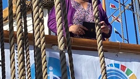 Norwegian Prime Minister Erna Solberg on board Statsraad Lehmkuhl