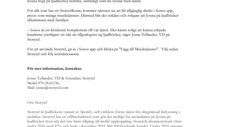 Nu finns Storytel tillgängligt hos Sonos!