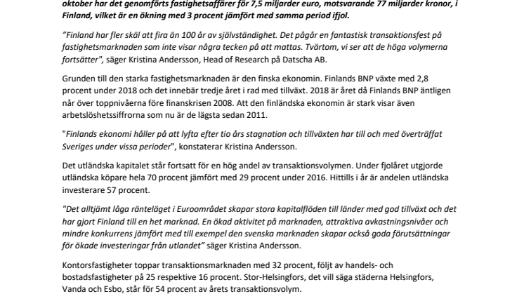 Ny statistik från Datscha visar att den finska fastighetsyran fortsätter