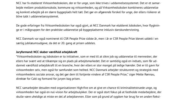 NCC Danmark vinder CSR People Prize for sit sociale ansvar