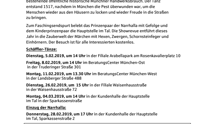 Stadtsparkasse München feiert Fasching mit Schäffler und Narrhalla 
