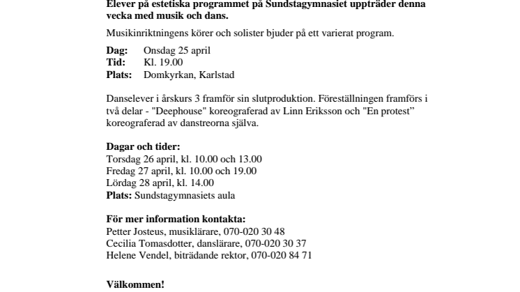 Pressinbjudan: Musik och dans med Sundstagymnasiet