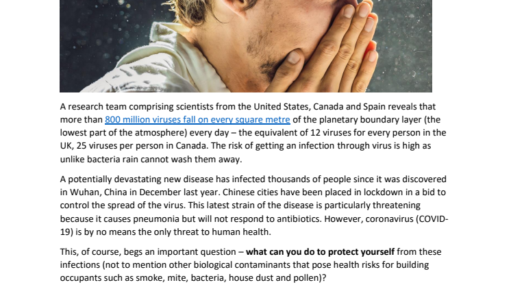 How Camfil can help in reducing the risk of infectious virus in the indoor air using high efficiency air filtration