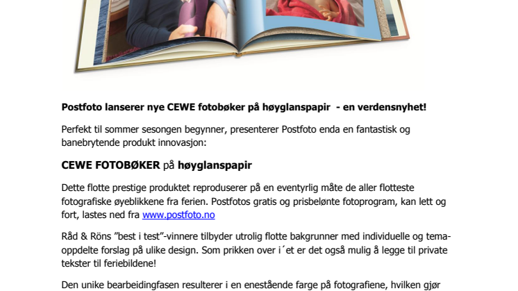 Postfoto lanserer nye CEWE fotobøker på høyglanspapir  - en verdensnyhet!