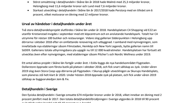 Detaljhandeln i Skåne län omsätter 84,9 miljarder kronor 