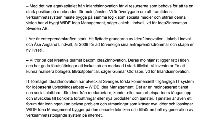Inlandsinnovation investerar i Idea2Innovation