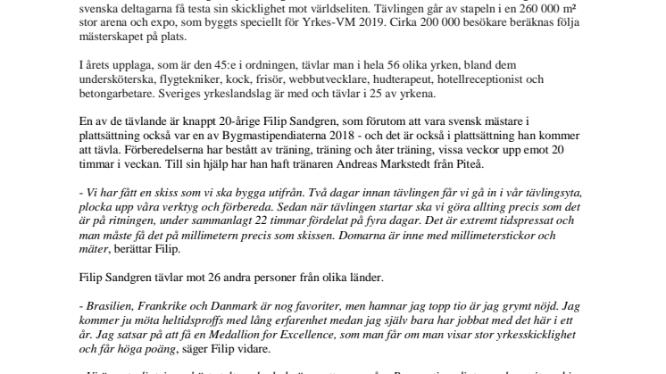 Bygmastipendiat representerar Sverige i Yrkes-VM i Ryssland
