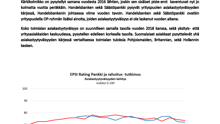Pankkialan asiakastyytyväisyys säilyy haasteista huolimatta korkealla tasolla